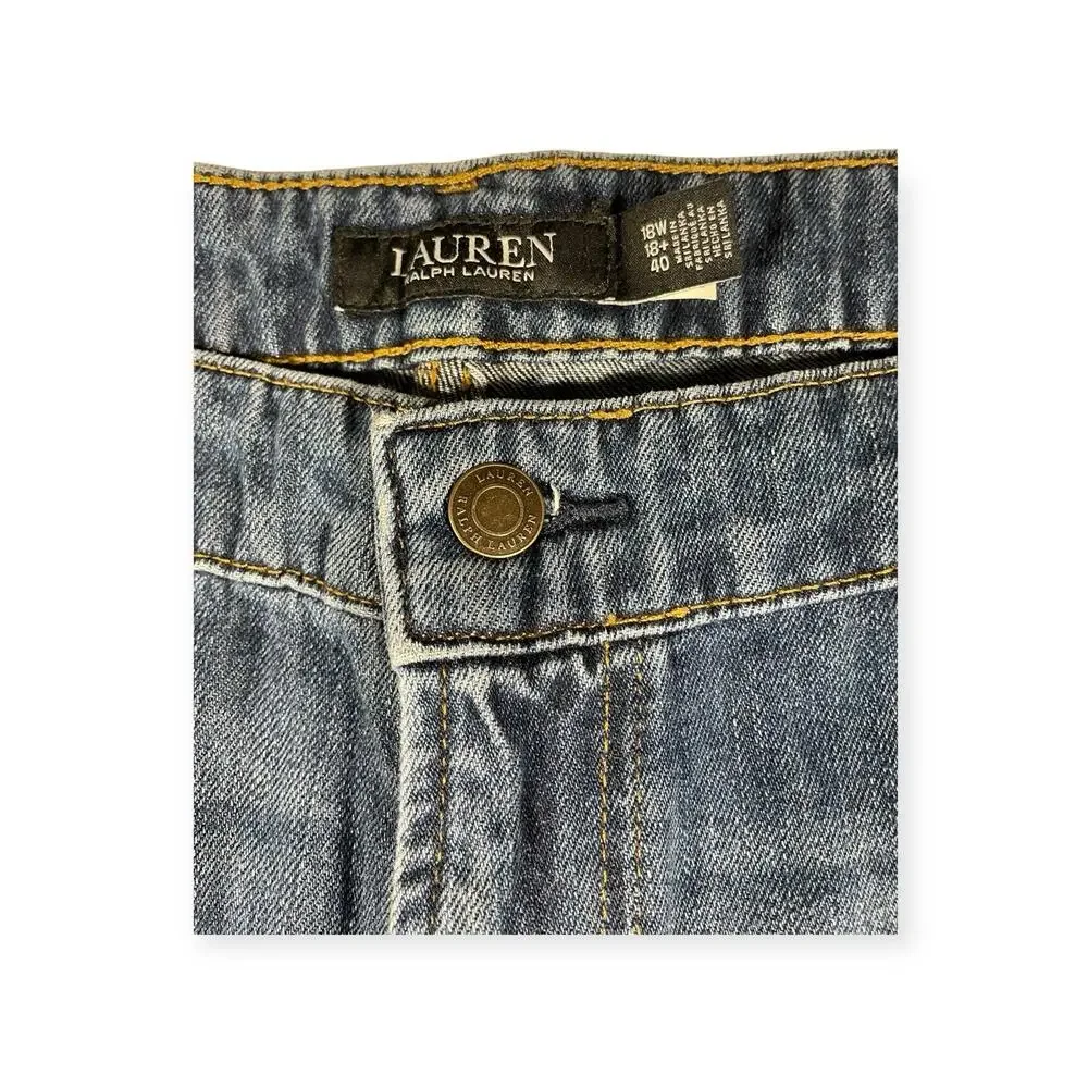 Lauren Ralph Lauren High-Rise Relaxed Crop Blue Denim Jeans Atlas Wash - Picture 7 of 8